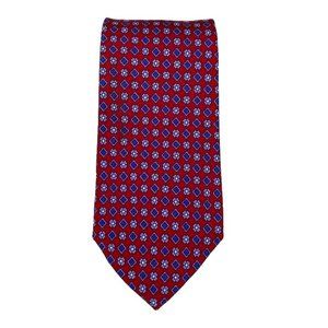 VTG Brooks Brothers Makers All Silk Tie Made in USA Red Blue Diamond Floral Mens